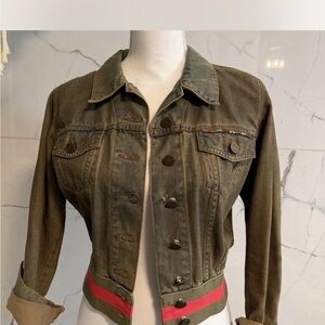 Alexander McQueen Khaki Denim Jacket with Red and Green Accents